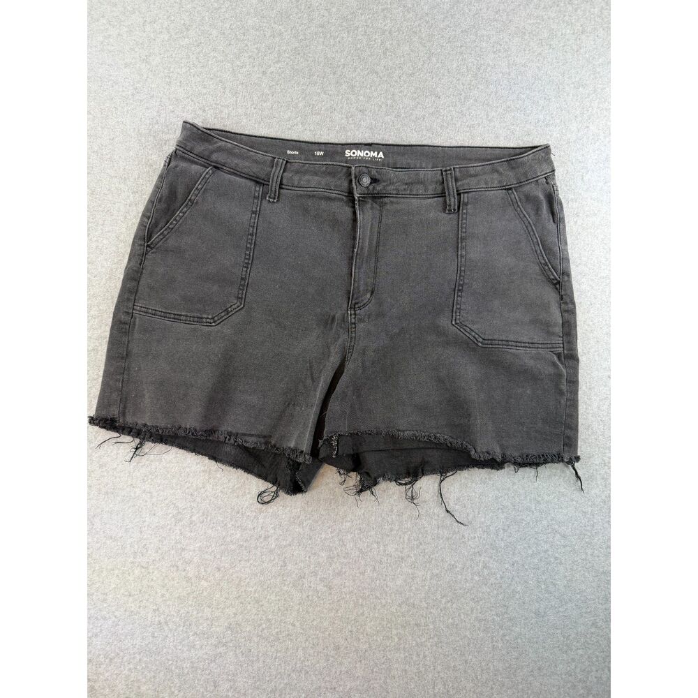 Sonoma Women's 18W Black Denim Shorts Raw Frayed Hem Plus Size 3077
